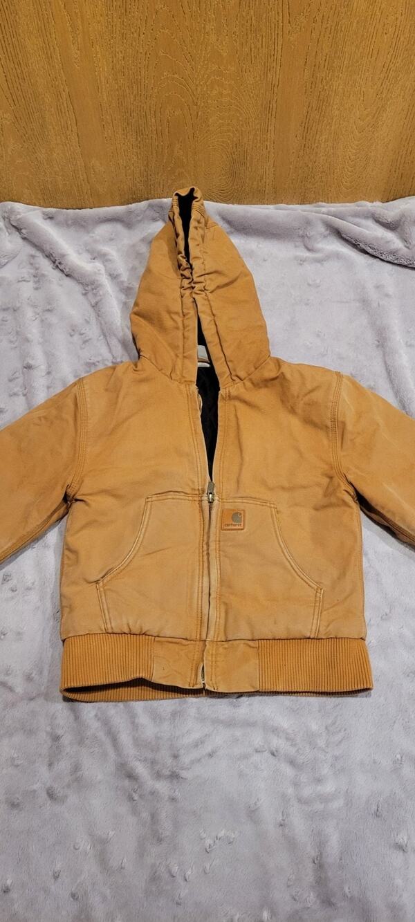 Carhartt Kids Hooded Duck Canvas Insulated Jacket Brown Youth S 8/10 Full Zip